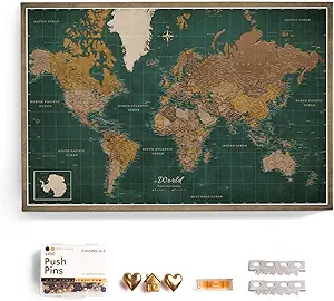 Canvas World Map with Cork Pin Board